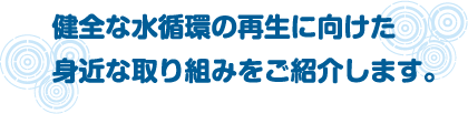 健全な水循環の再生に向けた身近な取り組みをご紹介します。