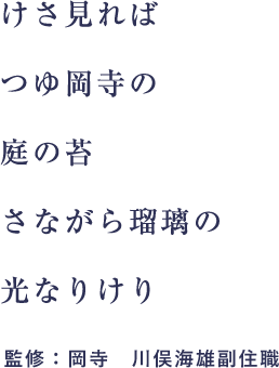 けさ見ればつゆ岡寺の庭の苔さながら瑠璃の光なりけり