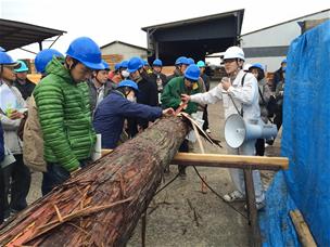 吉田製材　皮むき