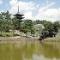 猿沢池越しに望む興福寺五重塔と五十二段