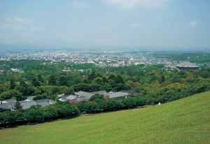 奈良公園と奈良盆地が眺望できる若草山中腹(奈良市)