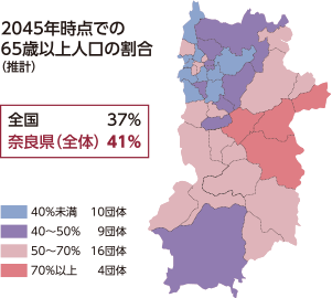 2045年時点での65歳以上人口の割合（推計）