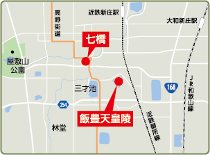 飯豊天皇陵、七橋への地図