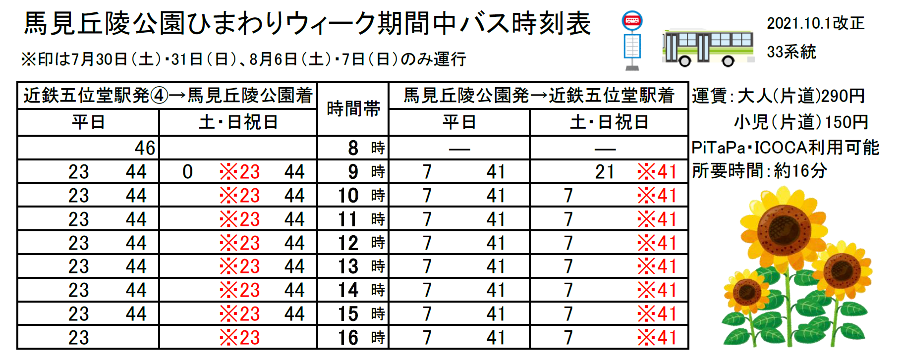 ひまわりウィークバス時刻表