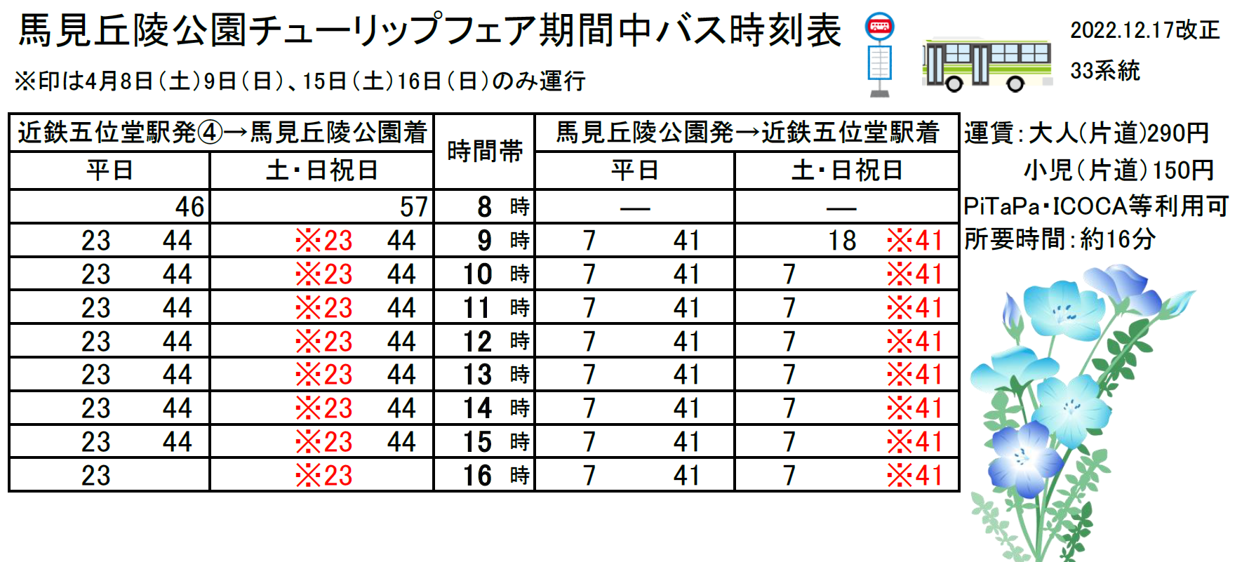 臨時バス時刻表