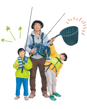 釣りをする親子