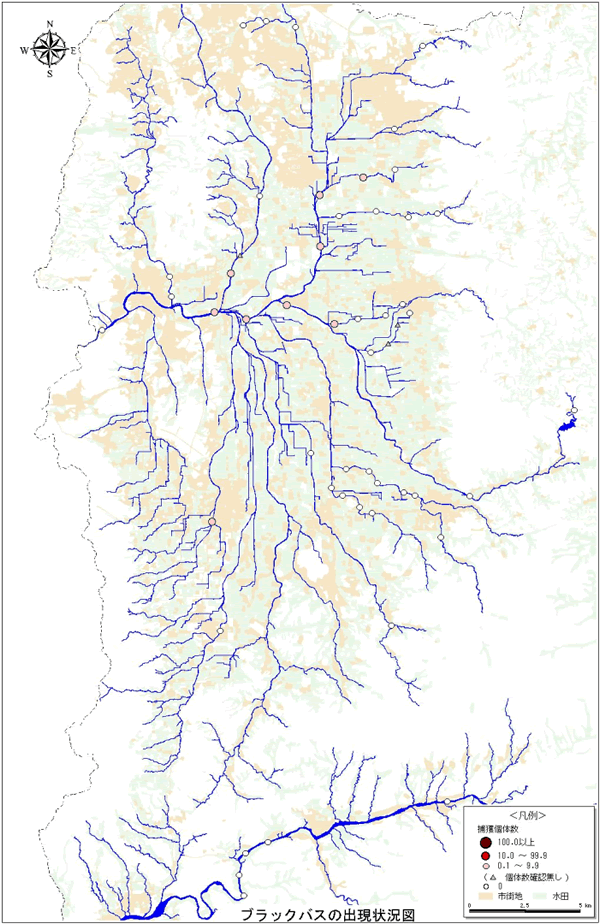 ブラックバスの出現状況図