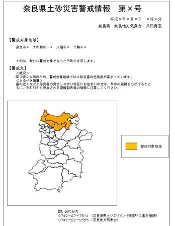 土砂災害警戒情報の発表資料の見本