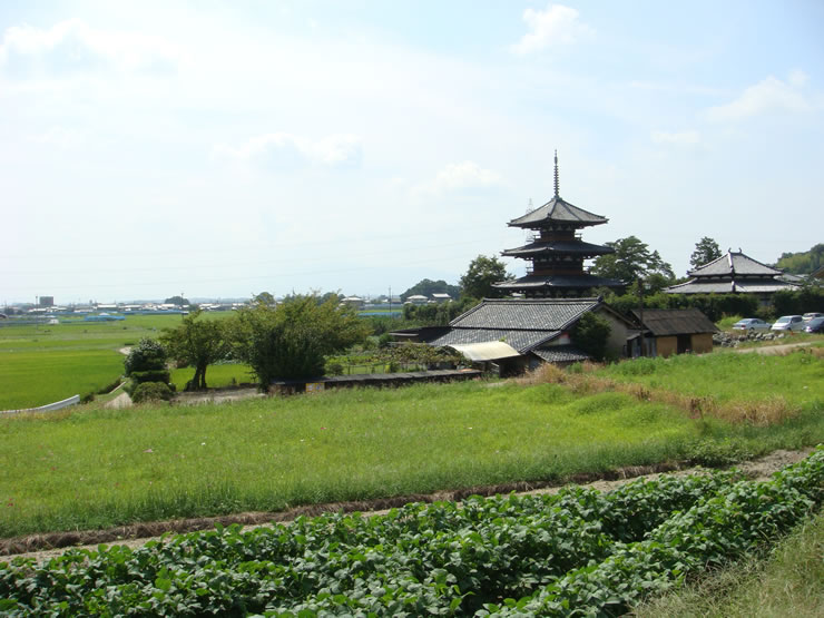 法起寺が眺望できる主要地方道奈良大和郡山斑鳩線沿い